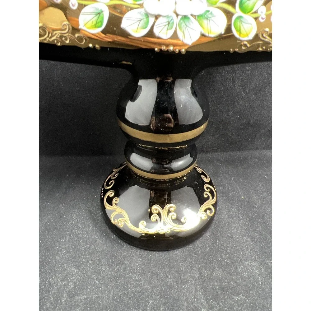 Czech Bohemian Egermann 24K Gold Enamel Black Art Glass Napkin Holder
